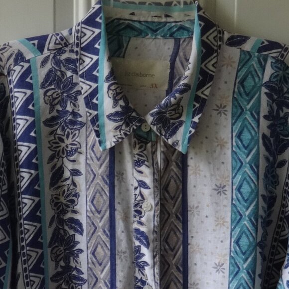Liz Claiborne women's size 3X, tropical print Linen shirt, collared button up - Picture 12 of 15